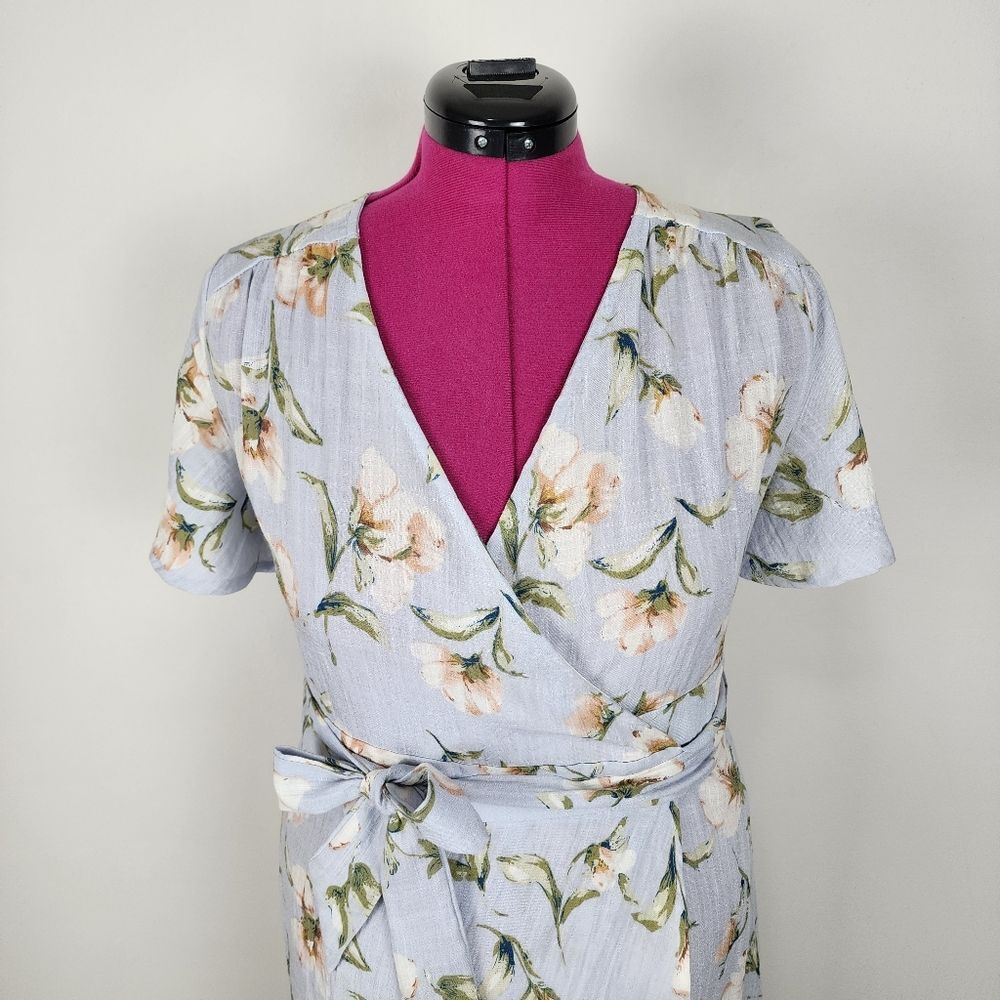 Promesa Floral Wrap Dress Light Blue Cotton Spandex Size M - Picture 10 of 16